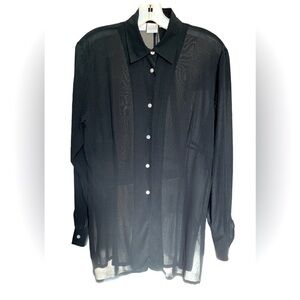 SHEER BLOUSE Vintage Silk Crepe Blouse Winter Silks Sheer Black Long Sleeve